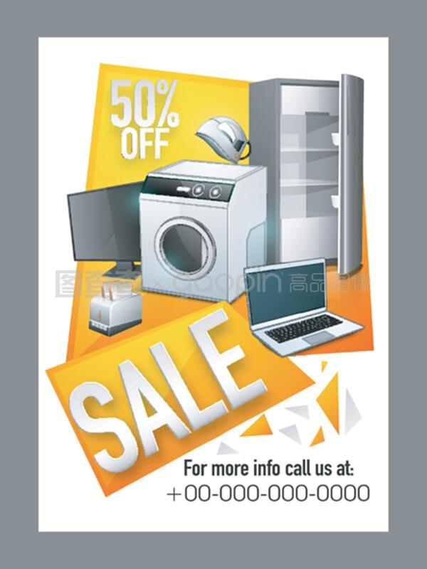 銷售海報、旗幟或電子物品的傳單。